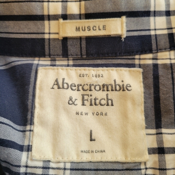 Abercrombie & Fitch Blue Plaid Muscle Fit Long Sleeve Shirt Size Large - Picture 4 of 4